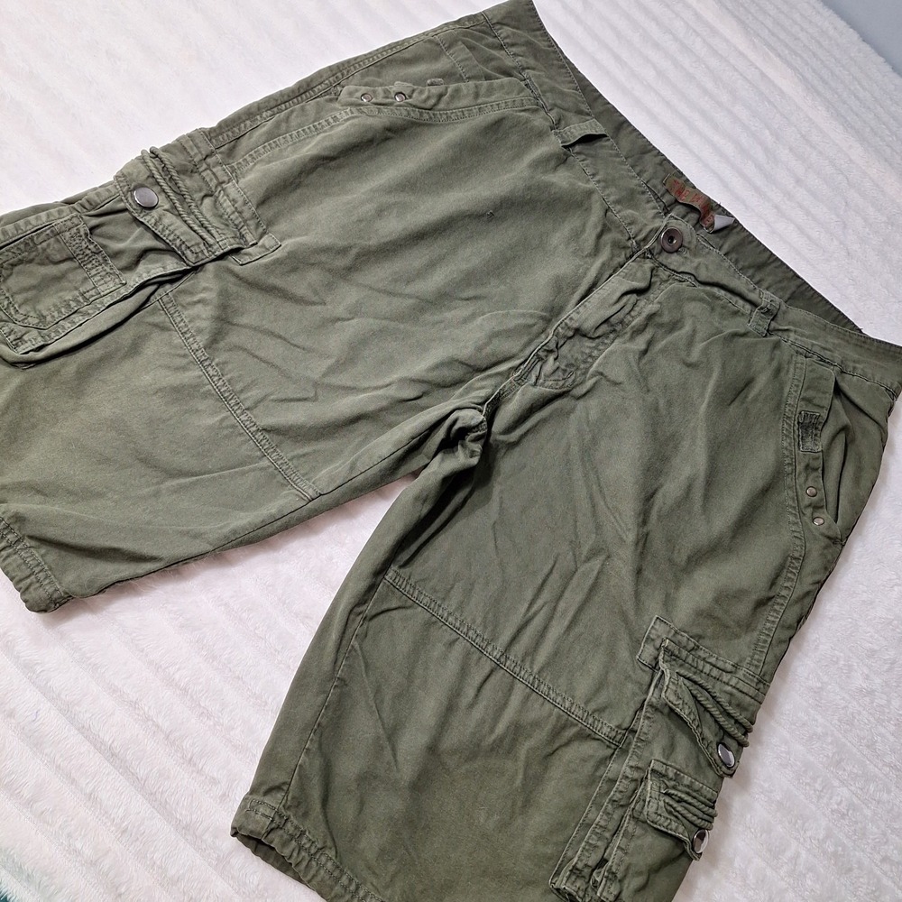 90's Y2K Cotton Cargo Shorts Mens 36 Army Green Utility Street Wear Work Skater